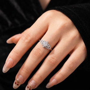 Elegant zircon crown wheat ear open ring in silver finish worn on finger