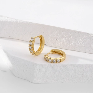 Elegant s925 silver gold-plated hoop earrings with micro-set zircons on white stone