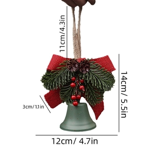Christmas tree bell ornament with red burlap bow, pine cones and berries decoration
