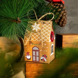 Caja para galletas de Navidad forma casa de papel kraft con cordel y copo de nieve