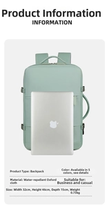 Casual travel backpack with large capacity, waterproof oxford fabric, stylish business daypack for women.