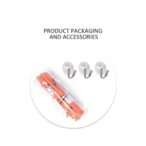Christmas door banner set with orange printed fabric and three adhesive metal wall hooks