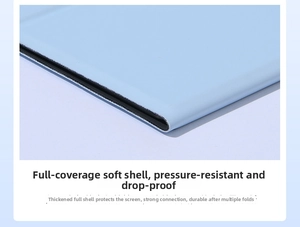 Close-up of light blue foldable protective cover with reinforced shockproof edge design