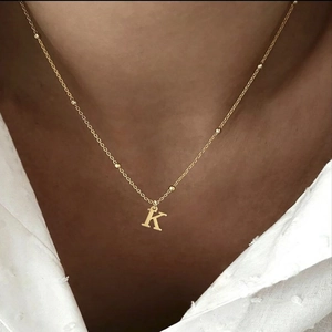 Minimalist Initial Letter Pendant Necklace Stainless Steel Gold Plated Bead Chain Jewelry For Women Fashion Accessory
