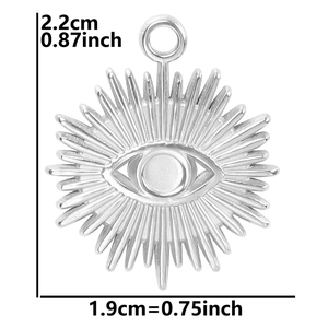 Detailed size measurement of silver evil eye pendant 2.2cm height and 1.9cm width