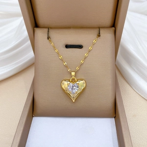 Heart Pendant Necklace Stainless Steel Chain Copper Micro Pave Cubic Zirconia Elegant Clavicle Chain Jewelry For Women