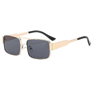 Retro Square Sunglasses Metal Double Bridge Frame UV400 Protection Vintage Fashion Eyewear Men Women