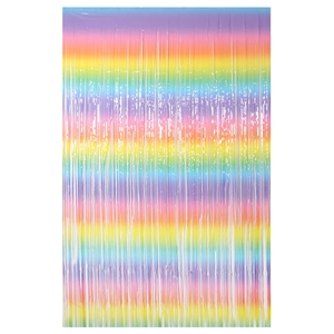 Rainbow gradient macaron tinsel curtain backdrop for birthday party photo props decoration