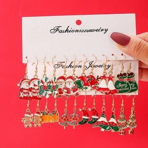 Christmas Earrings Alloy Enamel Holiday Party Jewelry Santa Claus Snowflake Reindeer Bell Cartoon Novelty Cute Festive Accessories