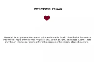 Detailed specs of 16oz cotton canvas crossbody bag showing dimensions H15cm and W21.5cm