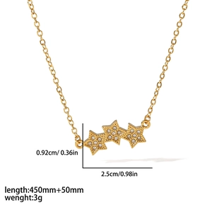 Gold stainless steel star pendant necklace with cubic zirconia for women, 45cm length