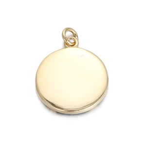 Close-up of golden circular pendant with romantic blue enamel starry sky heart pattern