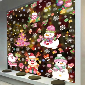 Christmas static window decals featuring Santa, reindeer, and snowflakes for glass decor