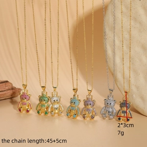 Bären-Herz-Zirkon-Halsketten in vielen Farben mit 14K Goldbeschichtung