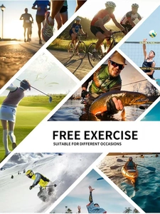 Poster showing polarized sunglasses for running, cycling, golf, fishing, and skiing