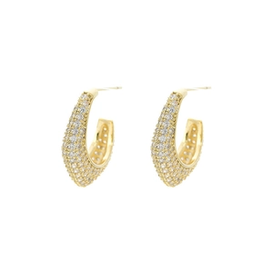 Sparkling gold-plated C-shaped crescent hoop earrings with micro-pave white zircon stones