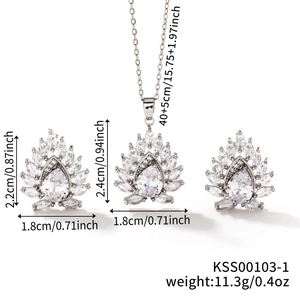 Detailed dimensions of the zircon necklace and earrings set with weight specifications