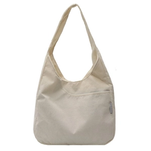 Minimalistische beige Cord-Tragetasche mit Vordertasche und großem Fassungsvermögen für Damen
