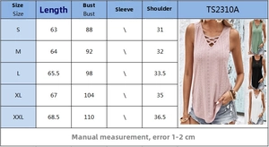Tabella taglie per gilet in maglia con scollo a V con misure dettagliate in cm