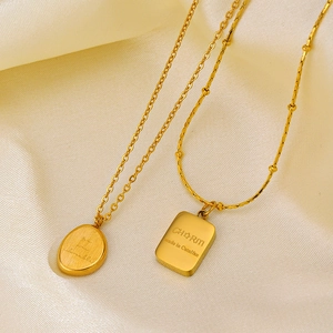 Women 18K Gold Plated Stainless Steel Pendant Necklace Geometric Letter Charm INS Style Minimalist Trendy Jewelry