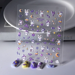 5D Embossed Nail Art Stickers Halloween Magic Rabbit Skull Dark Gothic Style Waterproof Manicure Decoration