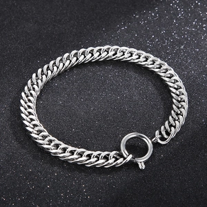 Polished silver stainless steel cuban chain bracelet with circular spring clasp