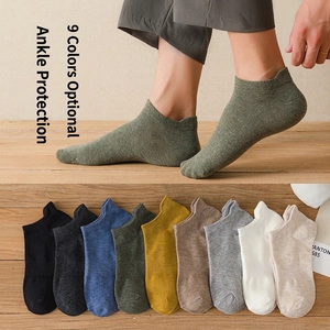 Men Ankle Socks Cotton Blend Breathable Arch Support Solid Color Casual Low Cut With Heel Tab