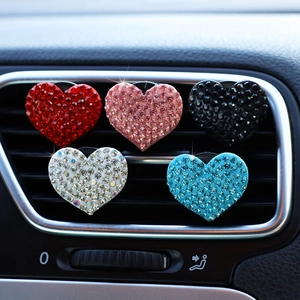 Sparkling heart rhinestone car air vent clips in five colors for interior decoration