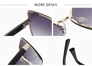 Detailed close-up of gold metal frame, purple gradient lenses, and rhinestone accents
