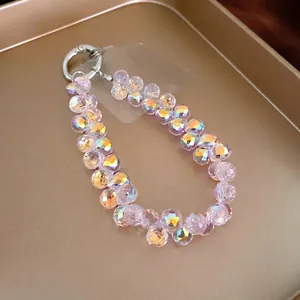 Luxury faceted crystal phone charm with rainbow AB coating and silver spring clasp