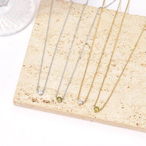 Minimalist zirconia heart pendant necklaces in gold and silver finish with round crystals