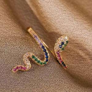 Bague Serpent Ajustable Cuivre Plqué Or Zircone Multicolore Bijoux Animaux Pour Femmes Tendance