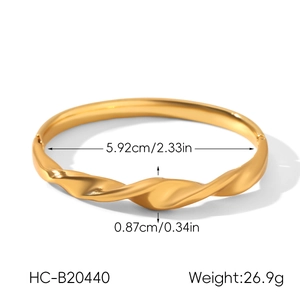 Détails de taille et poids du bracelet torsadé en acier inoxydable plaqué or 18K