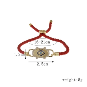 Detailed dimensions of the adjustable evil eye bracelet with cubic zirconia and red cord