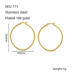 Detailed dimensions of 18k gold plated oval hoop earrings in 56mm by 43mm size