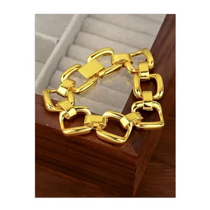 Copper Chunky Chain Bracelet Rectangular Geometric Link Gold Silver Plated Minimalist Industrial Style Women Fashion Jewelry