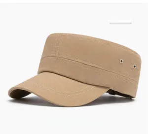 Detail of khaki cotton military cap showing breathable metal eyelets and twill texture