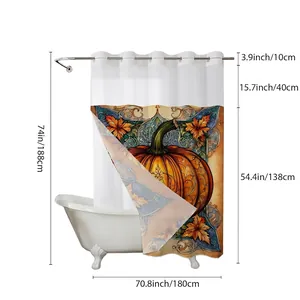 Tenda da doccia Halloween impermeabile con zucche e foglie d'acero, misura 180x188 cm