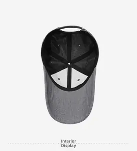 Interior view of men's grey baseball cap with black mesh lining and neat stitching