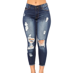 Damen Skinny Jeans mit hoher Taille und modischen Rissen in blauer Waschung für Streetstyle