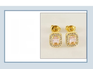 Detail showing 10.5x8.5mm square zircon earrings with 18K gold vacuum plating finish