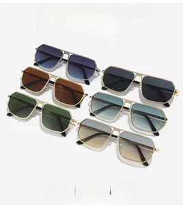 Classic metal frame aviator sunglasses in six gradient colors set on white background