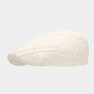 Beige quilted flat cap with diamond lattice stitching for autumn and winter warmth