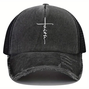 Berretto da baseball nero in stile vintage con stampa a croce Faith per sport all'aperto