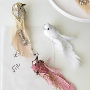 Artificial feather birds in gold, white and pink for Christmas tree decoration ornaments