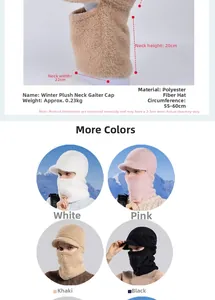 Détails de la capuche d'hiver en peluche avec écharpe et mesures de taille précises