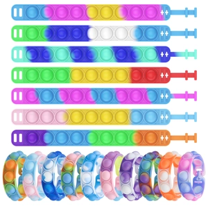 Colorful silicone pop-it fidget bracelets in assorted tie-dye patterns for Easter gifts