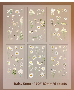 Set of 6 daisy stickers with vintage floral patterns for scrapbooking decor 100x180mm