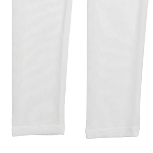 Close-up of white mesh fabric texture and high-quality hem stitching on a sexy off-shoulder top