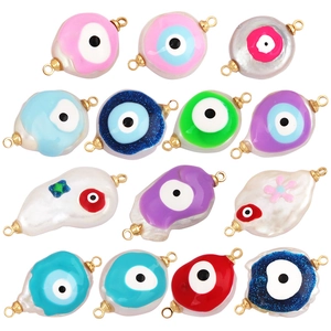 Lucky Evil Eye charms in colorful pearls with golden metal rings for DIY jewelry making